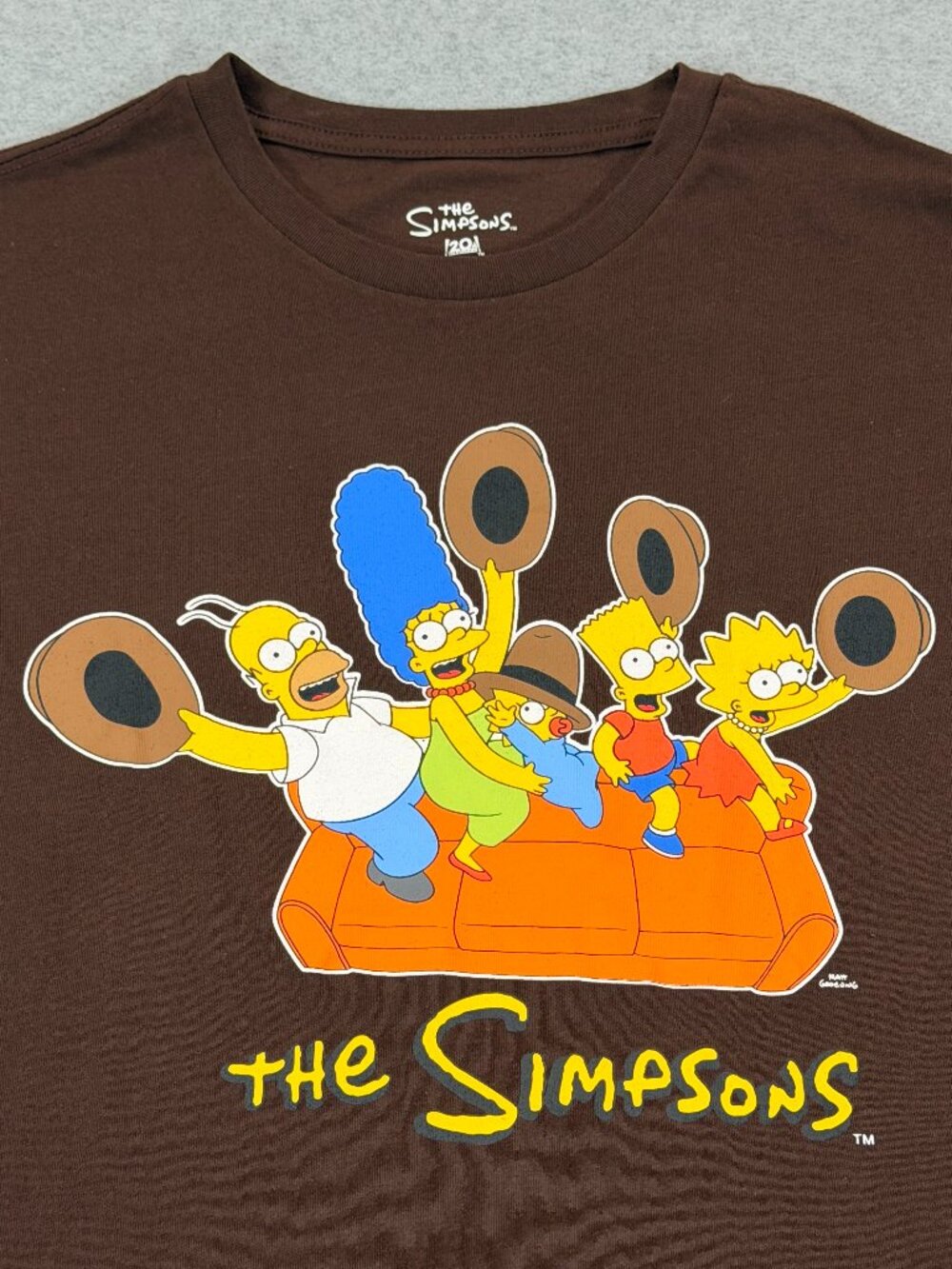 The Simpsons Couch Scene Hat Dance Graphic T-Shirt Brown Men's Large NWT